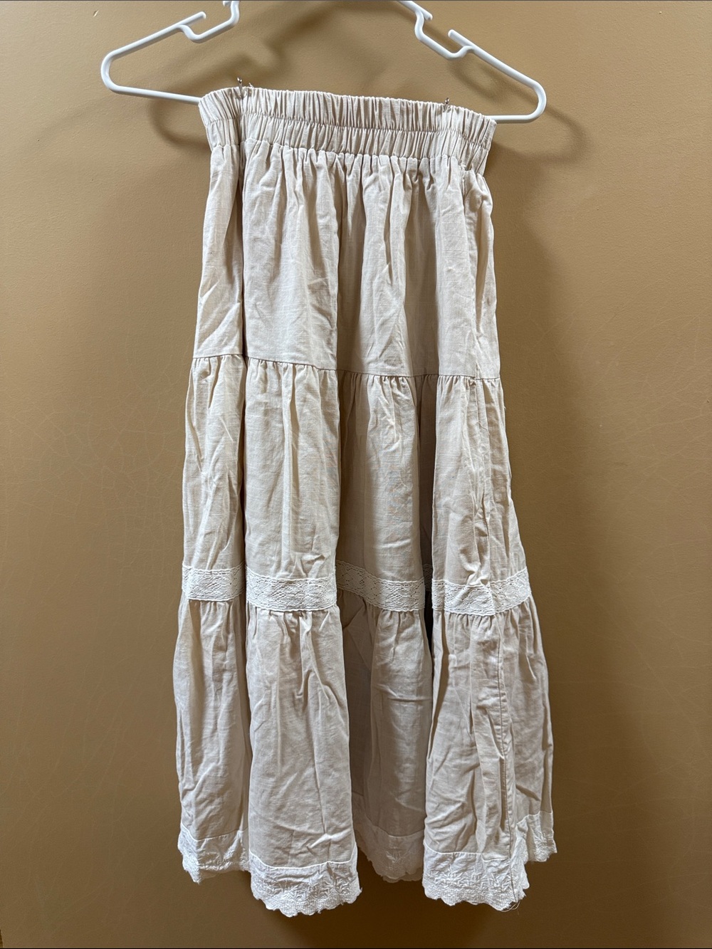SHEIN Cream Tiered Maxi Skirt with Lace Trim